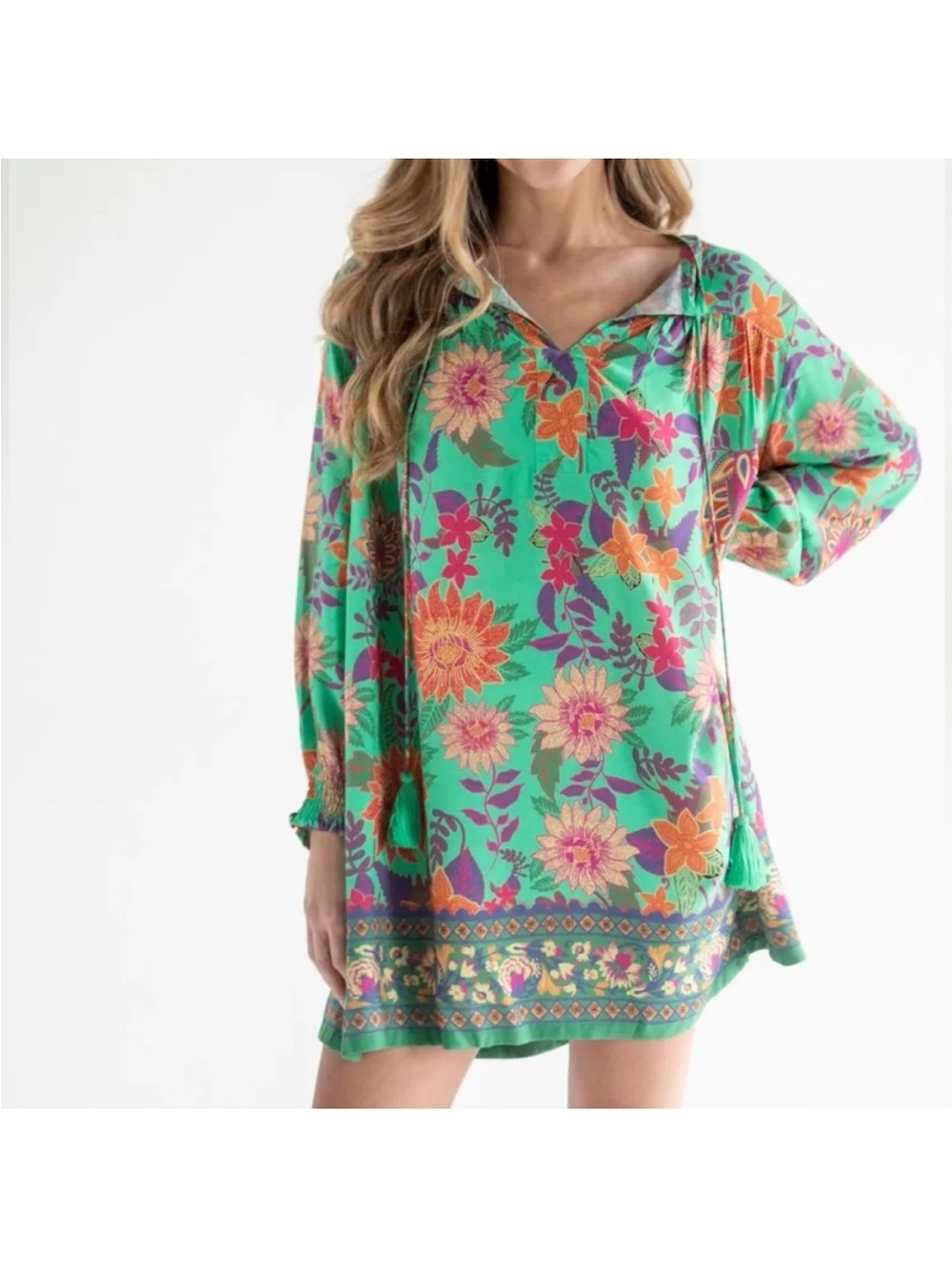 Natural Life Dara Tropical Floral Border Print Tunic Dress – Size M – NWT 🌺🌿